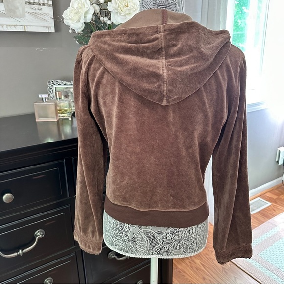 Retro Y2K Daisy Fuentes Brown Velour Zip Hoodie Lace Trim Size M - Picture 12 of 14